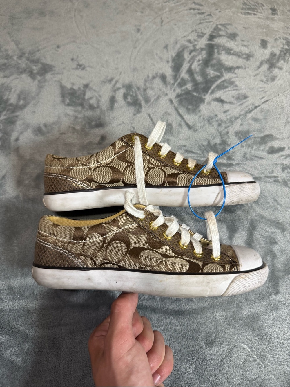 Coach Gema Signature Brown Monogram C Logo Authentic Coach Shoes Q1239 Size5 1/2